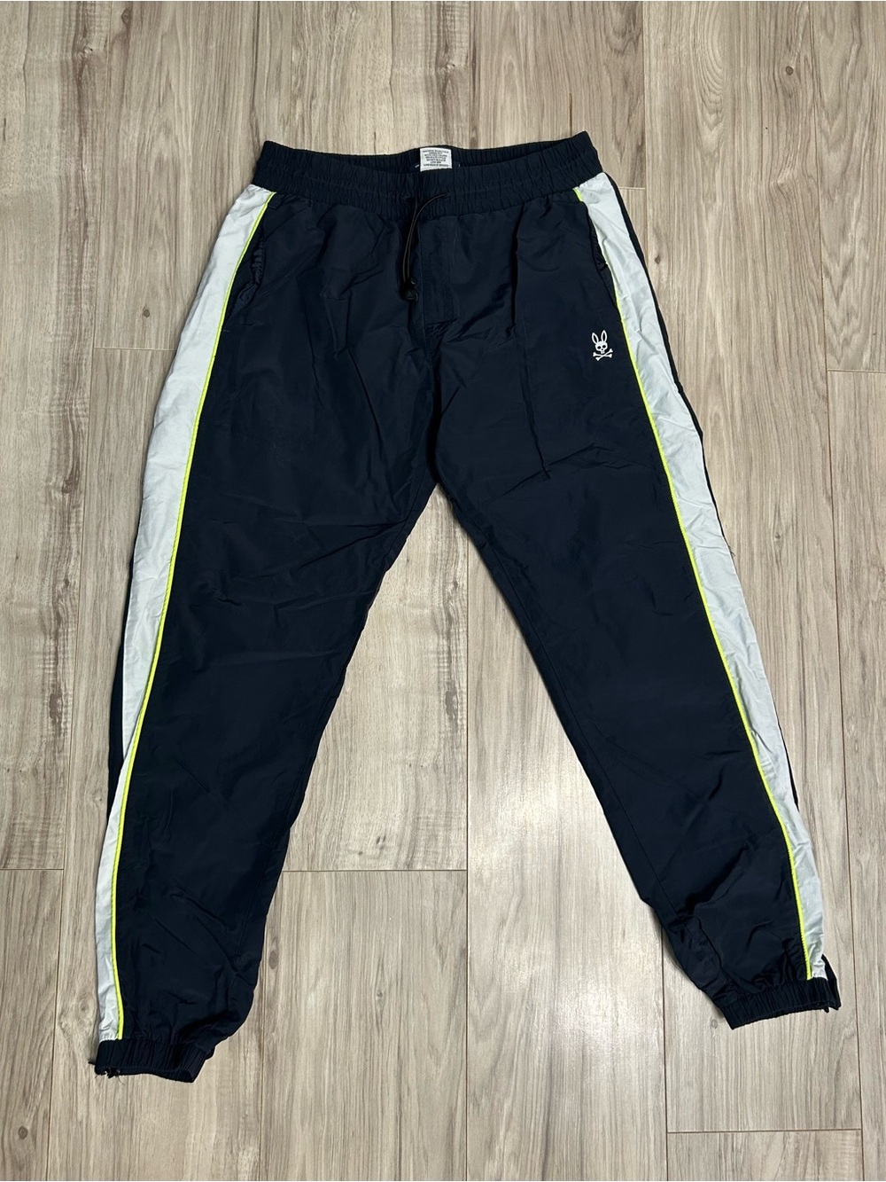 Psycho Bunny Navy Joggers with White Side Panels and Neon Trim